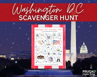 Washington D.C. Scavenger Hunt | All Things Washington Printable Activities for Kids | US Capital Treasure Hunt - Museums, Monuments, More!