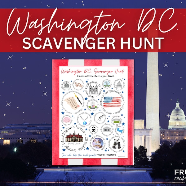 Washington D.C. Scavenger Hunt | All Things Washington Printable Activities for Kids | US Capital Treasure Hunt - Museums, Monuments, More!