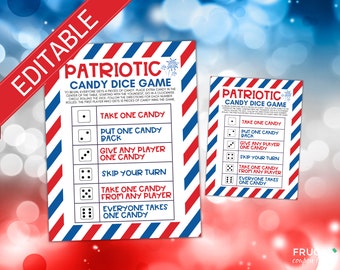 Patriotic Candy Dice Game for 4th of July, Memorial Day and Labor Day | Red, White and Blue Printable Games for Kids | July Left Right Game