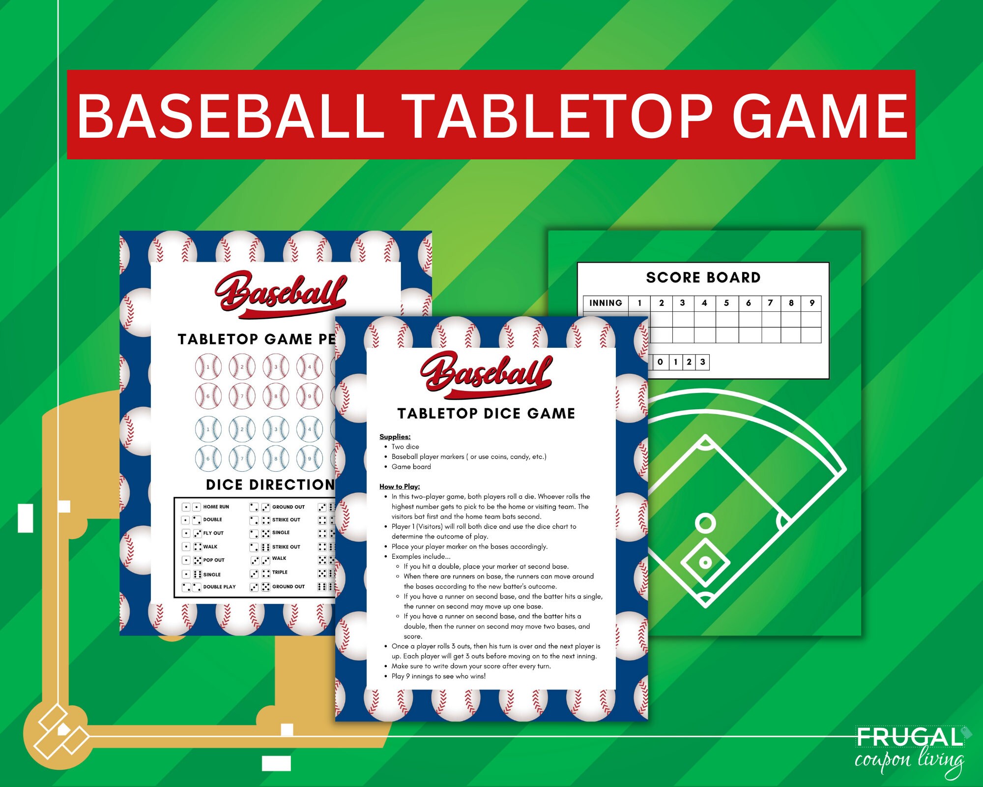 Baseball Games Printables Dice Baseball Game Baseball Etsy