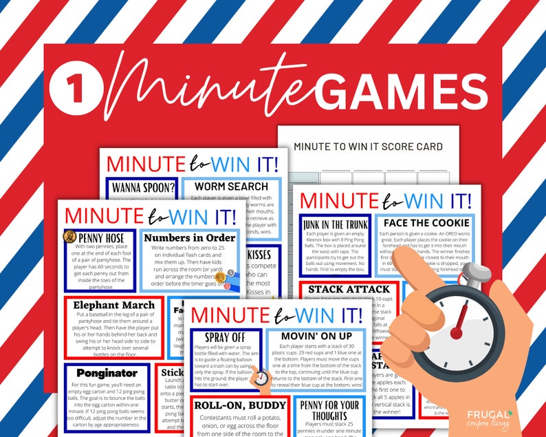 Minute to Win It Games Printable One Minute Games Party Etsy