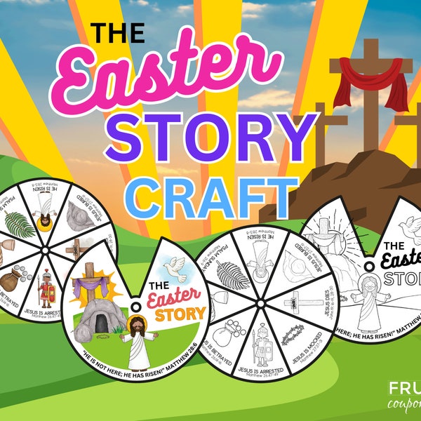 Easter Story Wheel Printable | Sunday School Easter Craft for Kids | Church Easter Activity Spinner Wheel | He is Risen Sunday School Lesson