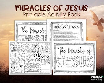 37 Miracles of Jesus in Chronological Order Printable Activity Pack, Miracles Coloring Page, Activity Worksheet, Miracles of Christ List PDF
