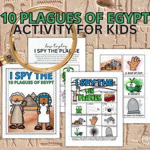 Peut inclure: Un jeu imprimable "Je vois" pour les enfants mettant en scène les 10 plaies d'Égypte. Le jeu comprend des illustrations de grenouilles, de mouches, de sauterelles, de furoncles, de ténèbres, de grêle, de la mort des premiers-nés, et plus encore. Le texte sur la carte de jeu indique "Je vois les 10 plaies".