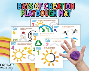 Days of Creation Story Playdough Mat Activity, God's 7 Days of Creation Craft for Clay, Kids' Bible Activities, Creation Posters Printable