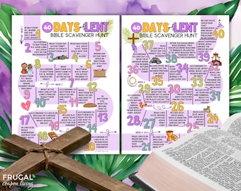 40 Days of Lent Bible Scavenger Hunt Printable, Journey to the Cross Easter Treasure Hunt, Holy Week Lenten Calendar Activities for Kids