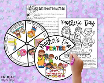 Mother's Day Prayer Wheel Bible Craft for Kids, Printable Sunday School Mother's Day Activity, Christian Gift for Mom Spinner Coloring Wheel