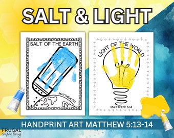 Salt and Light Craft for Kids | Sunday School Handprint Art Printable | Salt of the Earth, Light of the World Matthew 5:13-14 Bible Lesson