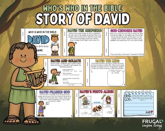 Story of David in the Bible Printable Booklet, Who's Who in the Bible Character Study PDF, David and Goliath, 1 & 2 Samuel Activity for Kids