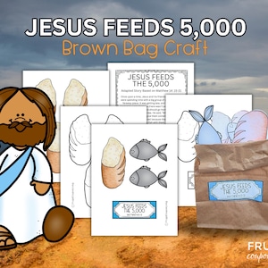 2  Fish 5 Loaves of Bread Basket - Jesus Feeds the 5,000 Printable Craft Kit, Jesus Miracle Loaves & Fishes Bible Lesson for Sunday School