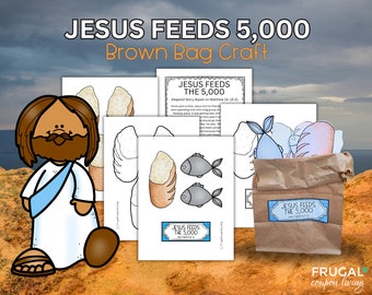 2  Fish 5 Loaves of Bread Basket - Jesus Feeds the 5,000 Printable Craft Kit, Jesus Miracle Loaves & Fishes Bible Lesson for Sunday School