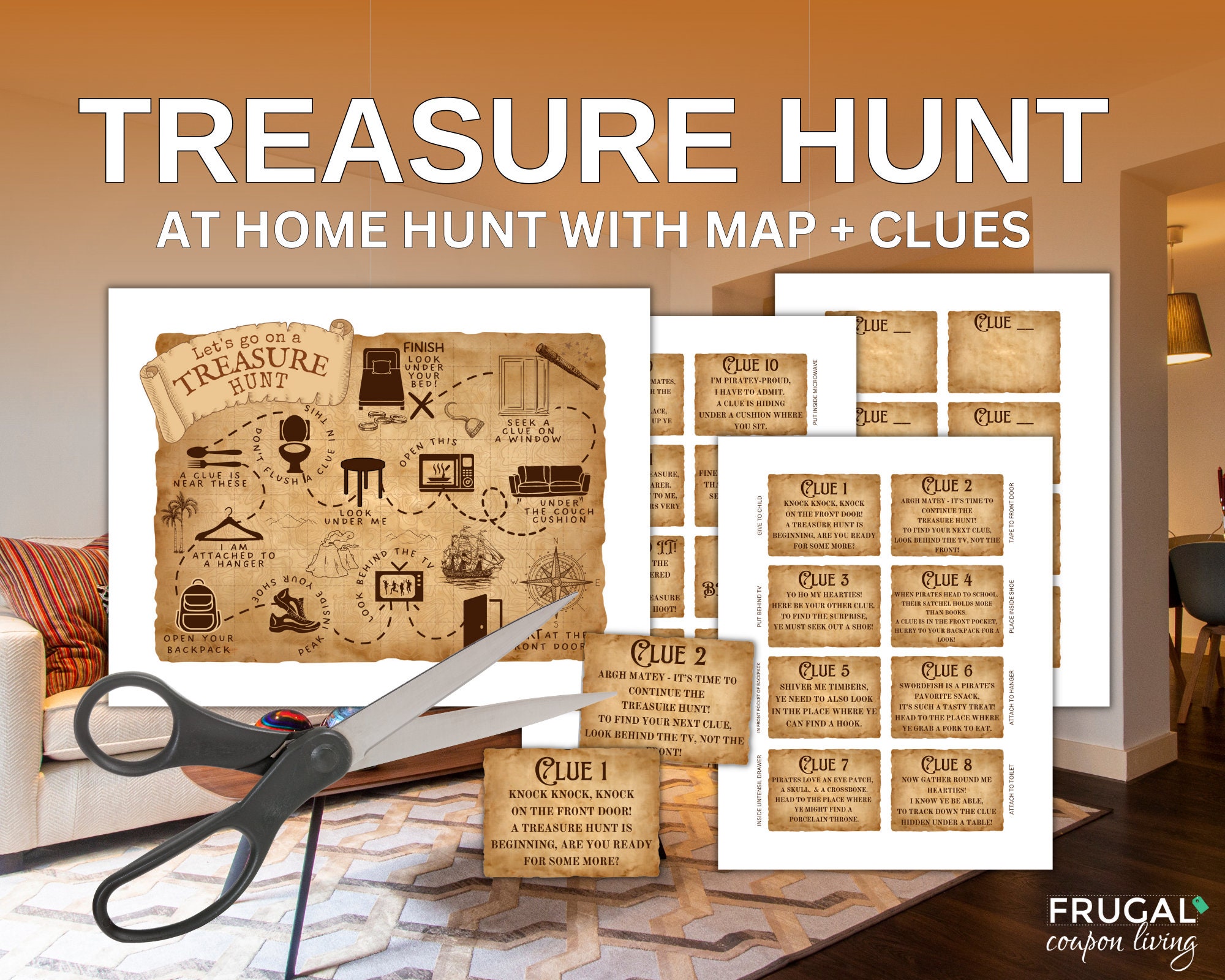Indoor Treasure Hunt for Kids | Indoor Scavenger Hunt Clues Cards ...