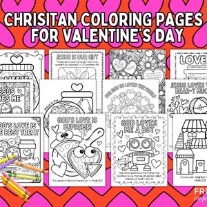 Christian Valentine&#39;s Day Coloring Pages, Kids Church Valentine Sunday School Printable Set, Valentine Bible Verse Activity Sheets