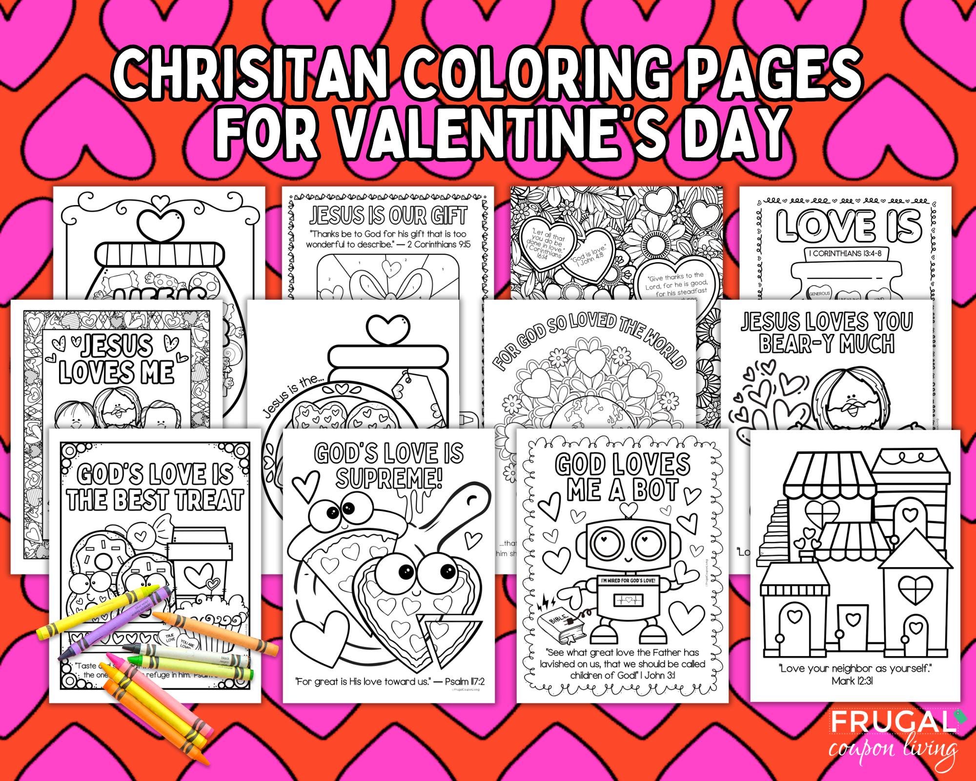 Christian Valentine's Day Coloring Pages, Kids Church Valentine Sunday School Printable Set, Valentine Bible Verse Activity Sheets