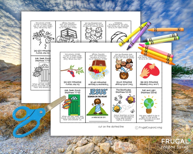 Puede incluir: Un libro para ni&ntilde;os imprimible, colorido y educativo sobre el Serm&oacute;n de la Monta&ntilde;a de Jes&uacute;s. El libro incluye ilustraciones y referencias b&iacute;blicas. El libro est&aacute; dise&ntilde;ado para ser recortado por las l&iacute;neas punteadas.
