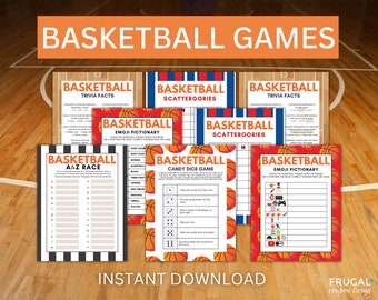 Basketball Games Printables | March Candy Dice Game, Basketball Trivia Game, Scattergories, A to Z Game, & Basketball Emoji Pictionary Set