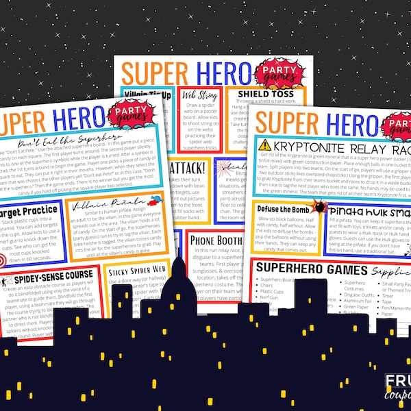 15 Fun Superhero Party Games |  Birthday Party Activity for Kids Instructions & Supply List |  Superhero Party Printables Digital Download