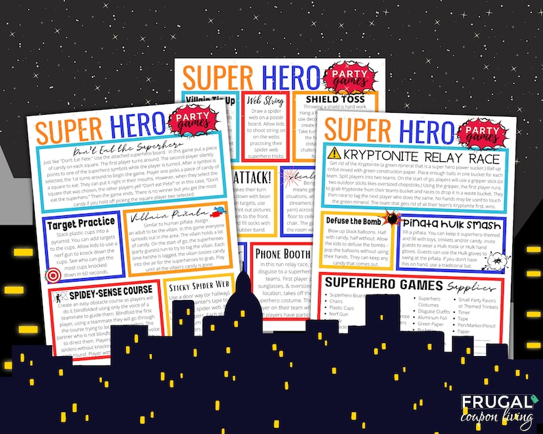 15 Fun Superhero Party Games Birthday Party Activity for Kids Instructions & Supply List Superhero Party Printables Digital Download image 1