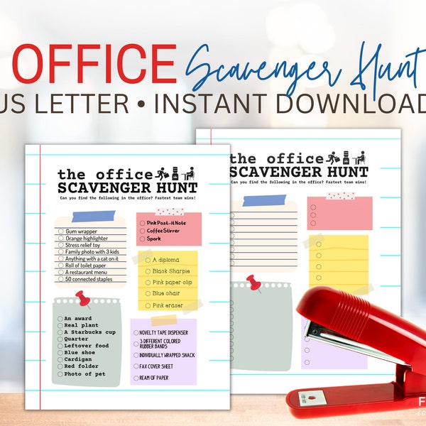 Office Scavenger Hunt for Adult | Fun Office Party Games for Teams | Editable Office Scavenger Hunt Template PDF | Ice Breaker Game for Work