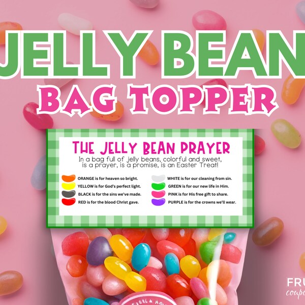 Easter Gift Tag + Easter Bag Topper Jelly Bean Prayer Printable | Christian Easter Crafts, Easter Treat Bag Topper, Easter Candy Jelly Beans