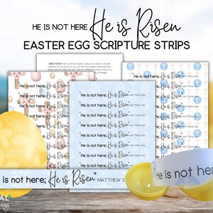 Tumba vacía Él ha resucitado Mensaje de Pascua / Mateo 28:6 Versículo bíblico Huevo de resurrección Imprimible / No está aquí Tumba vacía Regalo de huevo de Pascua