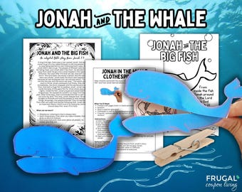 Jonah and the Whale Craft for Kids, Story of Jonah Interactive Bible Activity in the Big Fish, Hands-On Sunday School Clothespin Craft Kit