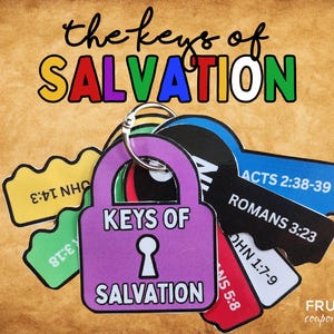 Keys of Salvation Craft for Kids, Color Gospel Printable Salvation Card Set, Sunday School Gospel Message of Salvation, Plan of Salvation