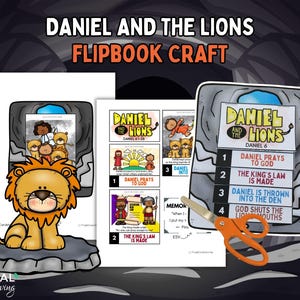 Daniel and the Lions Craft for Kids, Daniel in the Lions&#39; Den Bible Story Flipbook & Coloring Page, Daniel 6 Sunday School Printable Set