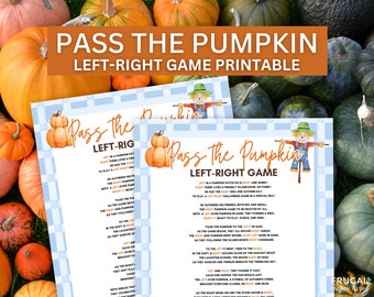 Pass the Pumpkin Game for Fall Party, Left Right Pass the Parcel Game Printable PDF, Scarecrow Story Pass the Gift Exchange Game for Kids
