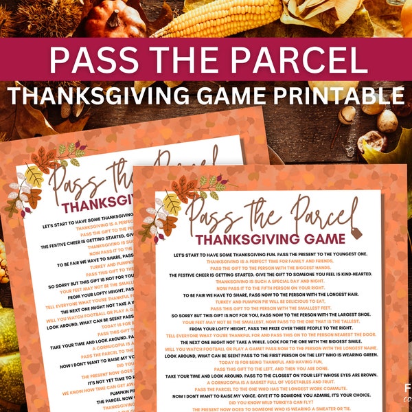 Thanksgiving Pass the Parcel Game for Adults & Kids | Left Right Present Fall Game Printable | Pass the Gift Exchange Party Game for Groups