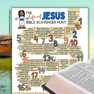 Life of Jesus Printable Bible Scavenger Hunt, Good News of the New Testament, Story of Jesus Bible Trivia Treasure Hunt, Sunday School Game