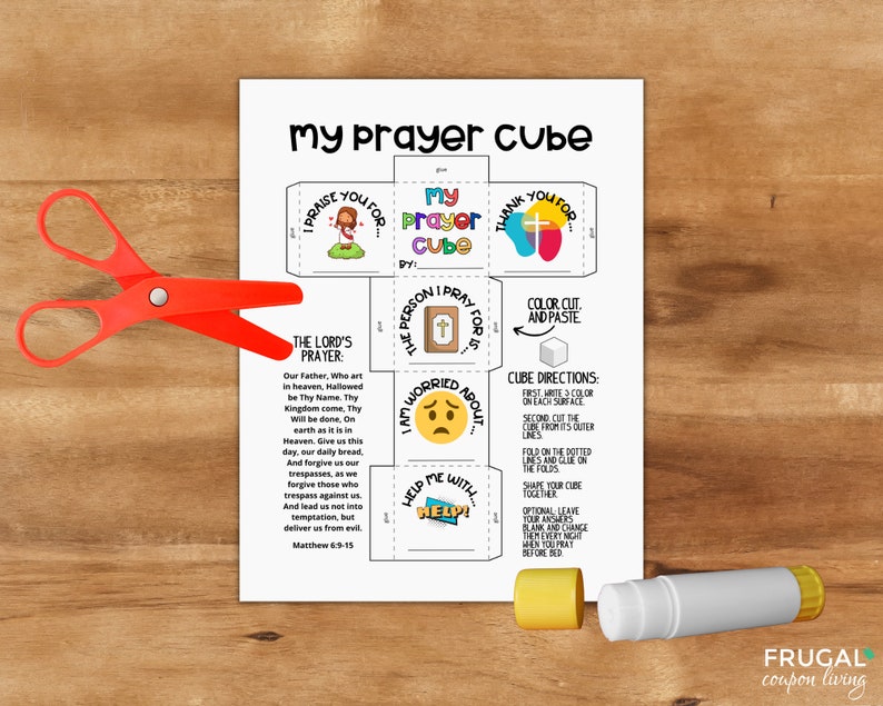 Prayer Cube Printable Kids' Sunday School Lord's Prayer Sunday School Coloring Sheet Craft Children's Activities Sunday School Lesson image 3