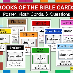Books of the Bible Memory Game Flashcards, Posters, & Trivia Cards, 66 Books of the Bible Printable Old New Testament Book Sorting Activity