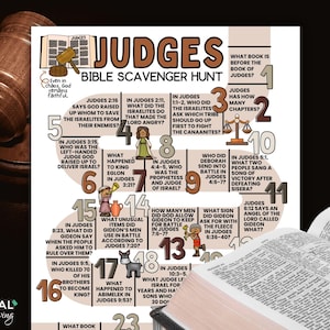 Judges Bible Scavenger Hunt, Book of Judges Bible Study Activity, Old Testament Bible Trivia, Characters: Gideon, Deborah, Samson, & Delilah