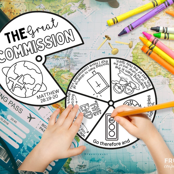 The Great Commission Coloring Wheel - Printable Bible Activity for Sunday School | Matthew 28:19-20 Color Wheel | Kids' Bible Verse Craft