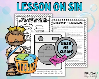 Sin Craft Activity for Kids, King David Washing Machine Template, Create in Me a Clean Heart Psalm 51 Sin Lesson, Made Clean Laundry Theme