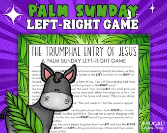 Palm Sunday Left-Right Game Printable, Bible Story of Jesus Triumphal Entry into Jerusalem, Palm Sunday Activity, Gift Exchange for All Ages