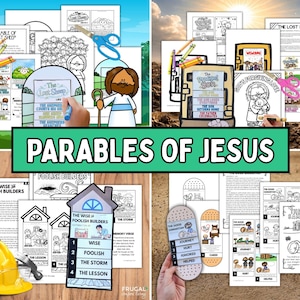 Parables of Jesus Craft Set, Jesus' Parables in the Bible, New Testament Coloring, Foolish Builder, Lost Sheep, Prodigal Son, Good Samaritan