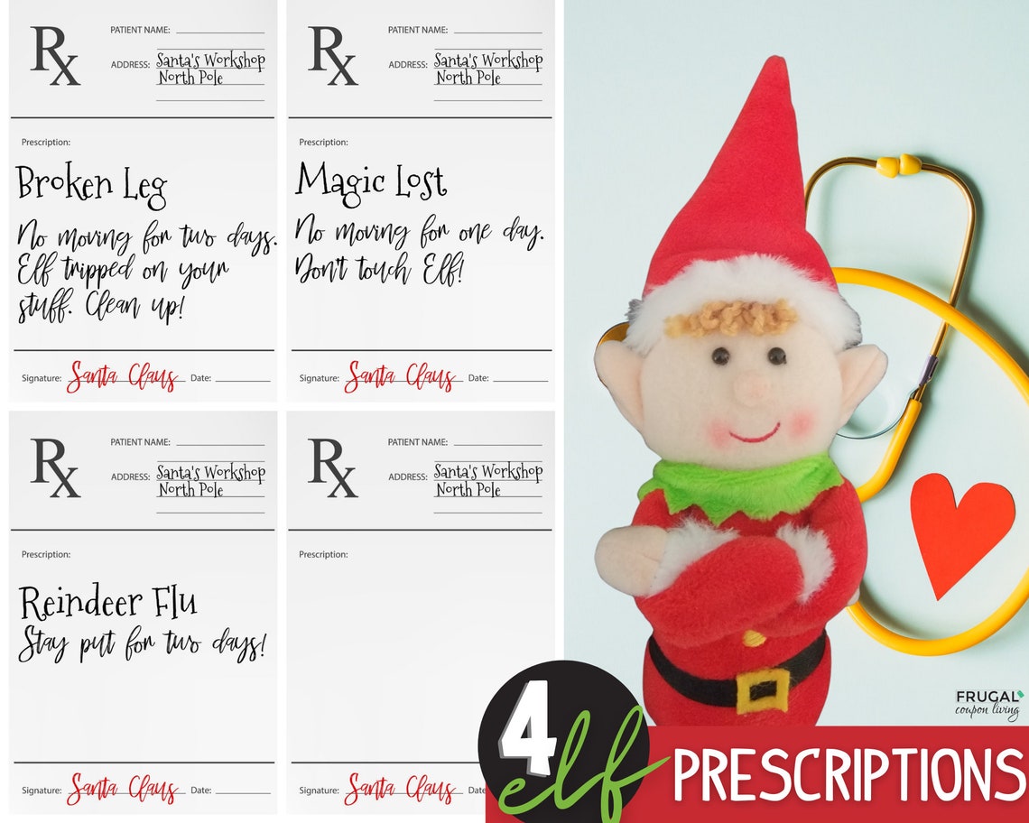 4 Elf Prescriptions RX From Santa | Official Elf Doctor Note | Sick Elf ...