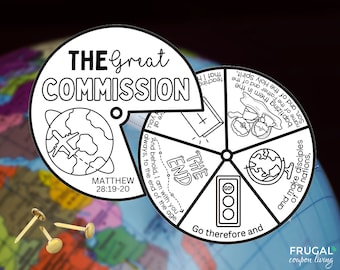 The Great Commission Coloring Wheel Printable Bible Activity, Sunday School, Disciples Matthew 28:19-20 Color Wheel, Bible Craft, KJV, ESV