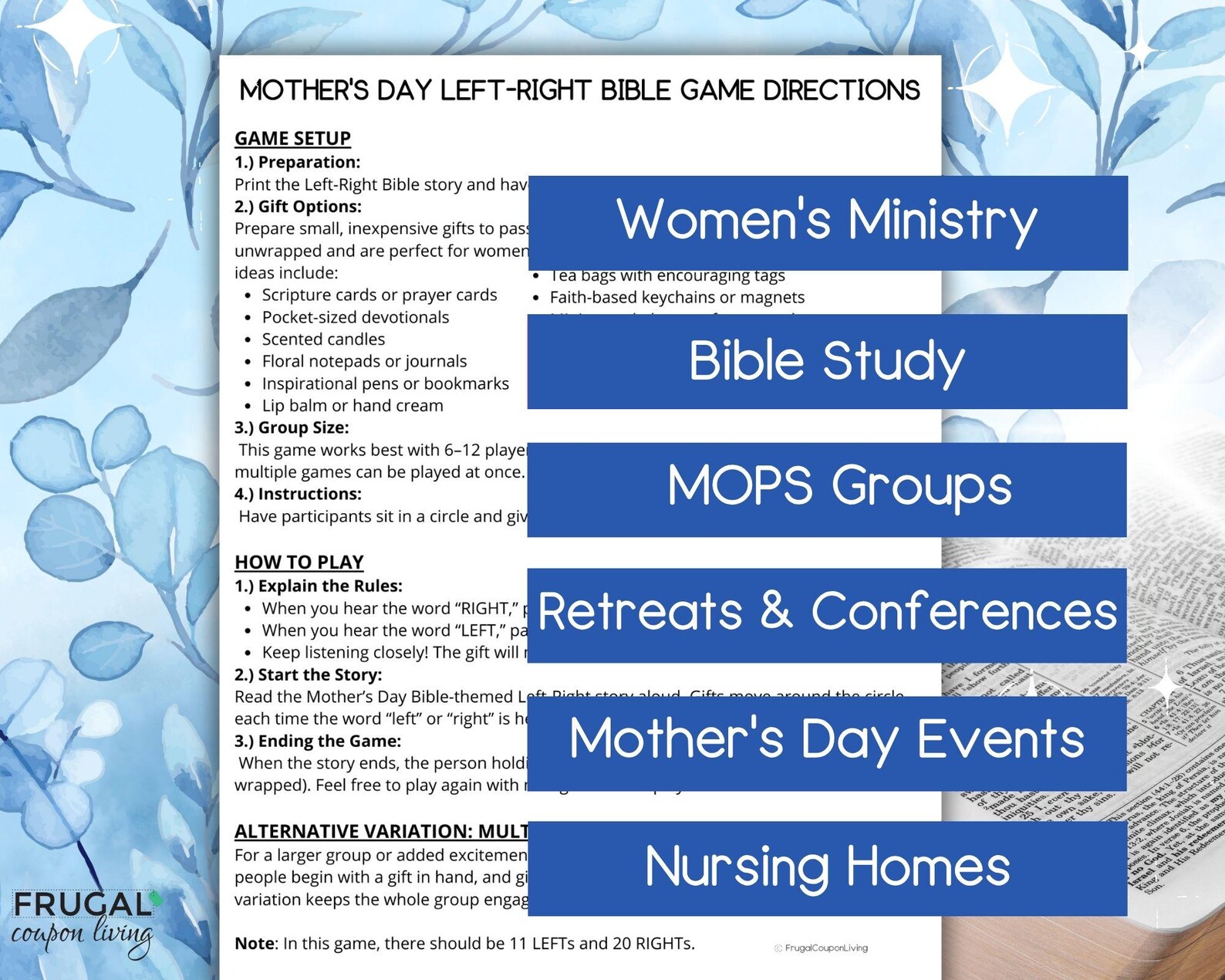 Moms of the Bible Left Right Game for Mother's Day, God Gave Us Moms ...