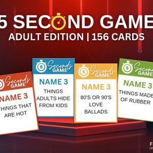 Juego de 5 segundos para adultos, 156 juegos de cartas para adultos imprimibles, tarjetas de juego de 5 segundos editables en formato PDF, actividades divertidas para adultos, juego de trivia para adultos para imprimir