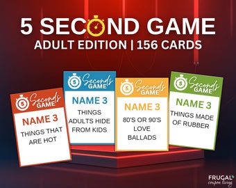 5 Second Game for Adults, 156 Printable Card Game, Editable 5 Second Game Cards PDF, Name Three Adult Activities, Adult Trivia Game to Print