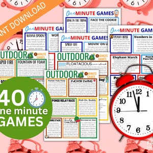 40 One Minute Games, Win It in One Minute Party Activities, Printable Group Party Games, 60 Second Challenges, Birthday Party Games for Kids