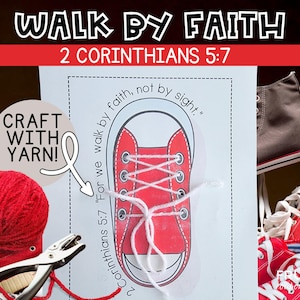 2 Corinthians 5:7 Walk by Faith Not By Sight Art, Bible Verse Sunday School Activity, Kids' Bible Lesson Printable Shoe 3-D Craft for Church