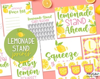 Cute Lemonade Stand Signs Printable Set | Banner, Price Sheet, Sales Tracker, Signs, Thank You Notes | Lemon Signs Digital Download