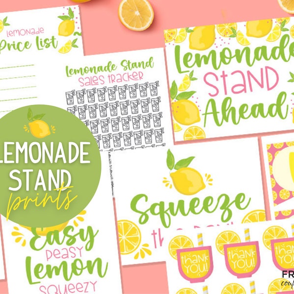 Cute Lemonade Stand Signs Printable Set | Banner, Price Sheet, Sales Tracker, Signs, Thank You Notes | Lemon Signs Digital Download