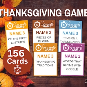 5 Second Thanksgiving Game Printable, 156 5-Second Game Cards, Editable Thanksgiving Games Printable, Fun Friendsgiving Game, Fall Festival