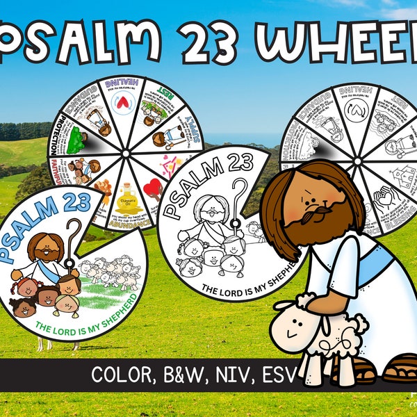 Psalm 23 Coloring Wheel Printable | The Lord is My Shepherd Bible Story Sunday School Lesson for Kids | The Good Shepherd Bible Activity