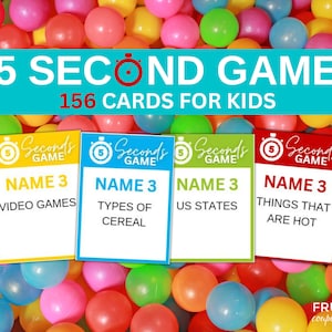 Juego de 5 segundos para niños, 156 tarjetas de juego para niños para imprimir, PDF editable del juego de 5 segundos para niños, actividades divertidas para niños para descargar